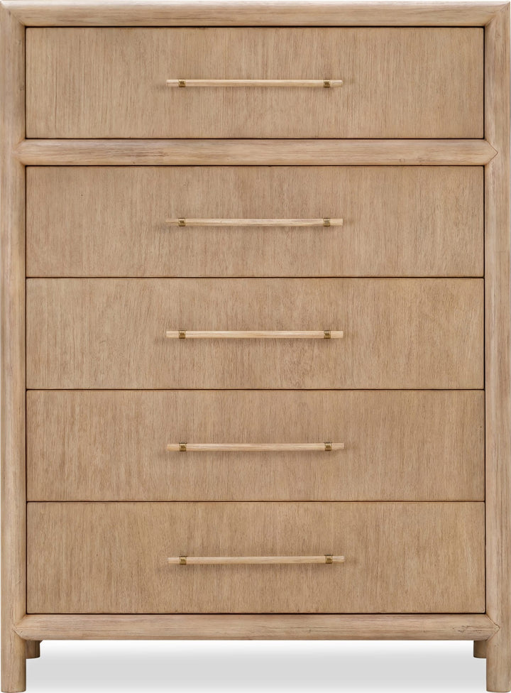 Dorsey Five Drawer Chest in Granola — white background, front view
