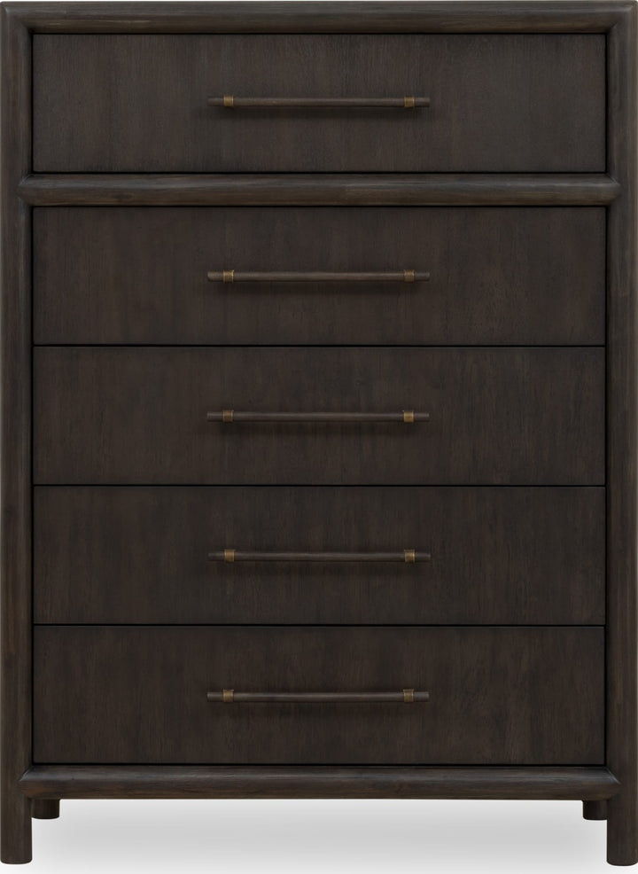 Dorsey Five Drawer Chest in Basalt Grey — white background, front view