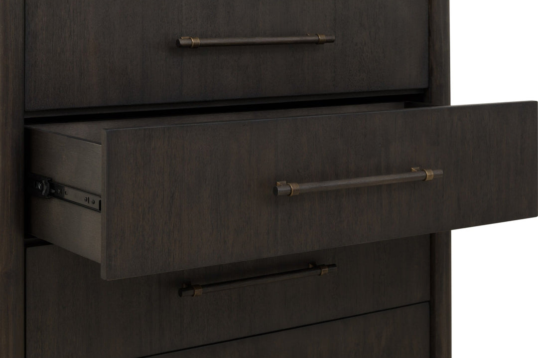 Dorsey Five Drawer Chest in Basalt Grey — open drawer detail