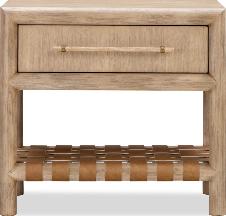 Dorsey One Drawer USB-Charging Nightstand in Granola — white background, front view