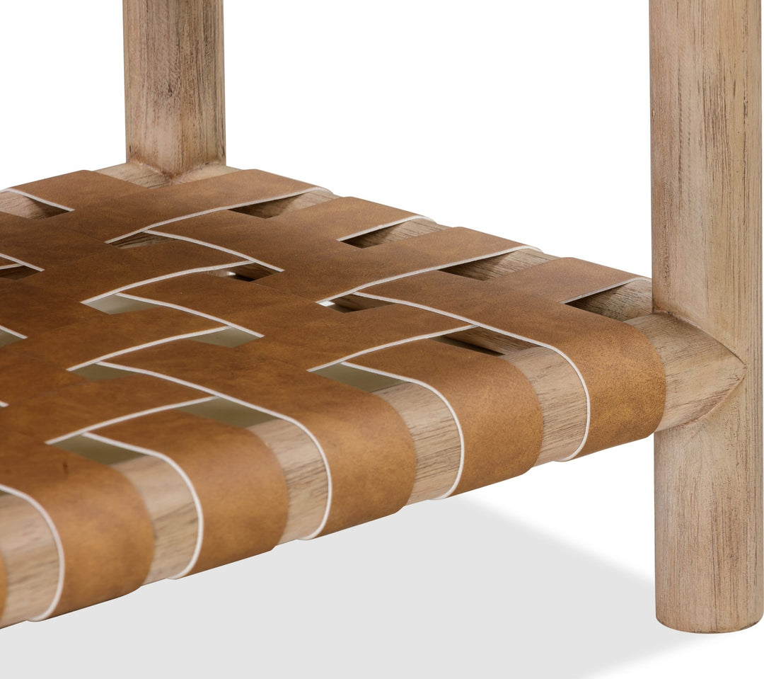 Dorsey One Drawer USB-Charging Nightstand — close-up of the woven lower shelf