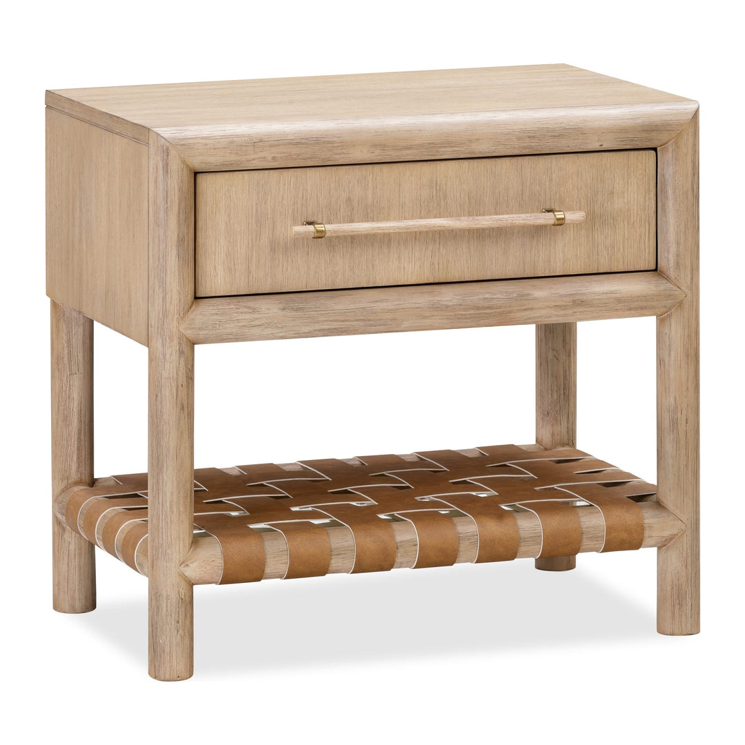 Dorsey One Drawer USB-Charging Nightstand by Modus in Granola — white background, angled view