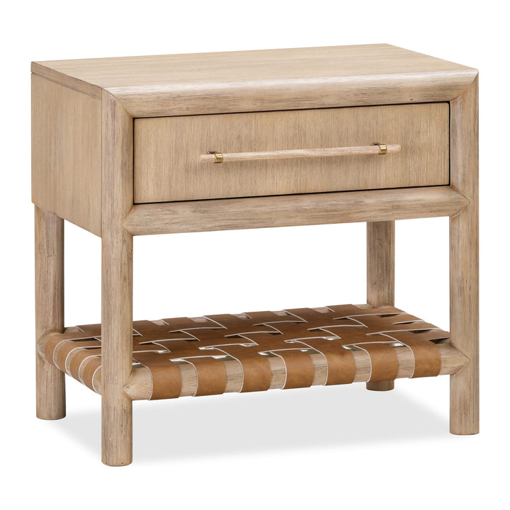 Dorsey One Drawer USB-Charging Nightstand by Modus in Granola — white background, angled view