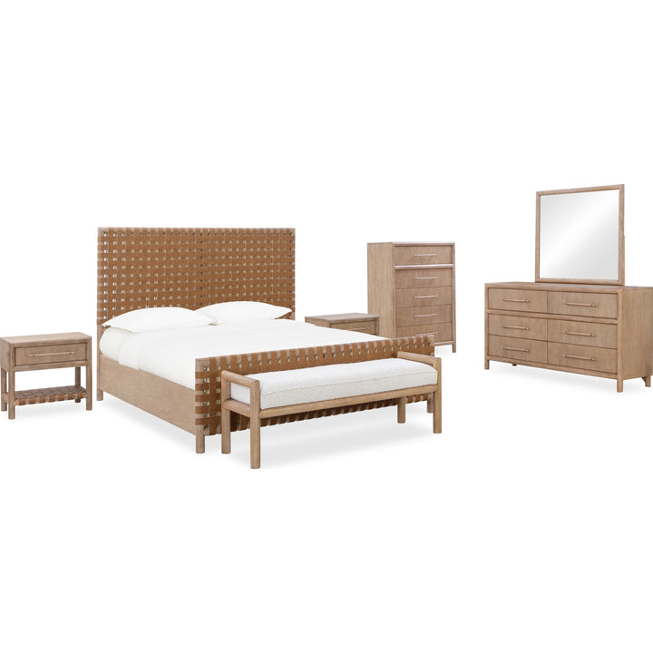Dorsey One Drawer USB-Charging Nightstand in Granola shown with the Dorsey bedroom group — white background