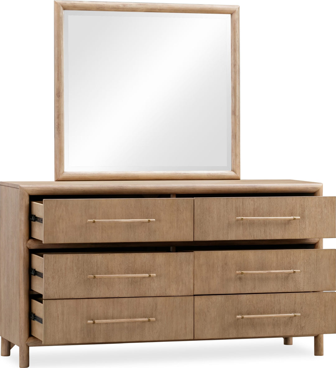 Dorsey Six Drawer Dresser in Granola — drawers open