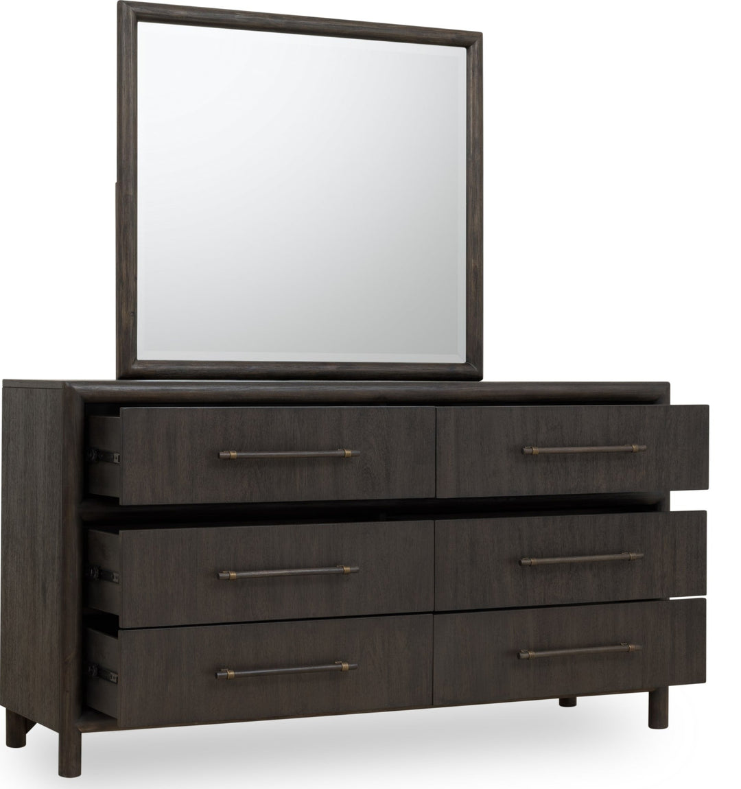 Dorsey Six Drawer Dresser in Basalt Grey — drawers open