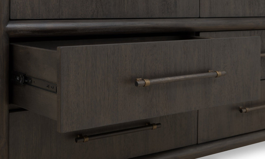 Dorsey Six Drawer Dresser in Basalt Grey — open drawer detail