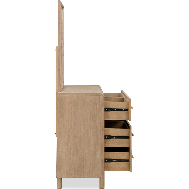Dorsey Six Drawer Dresser in Granola — side view with drawers open