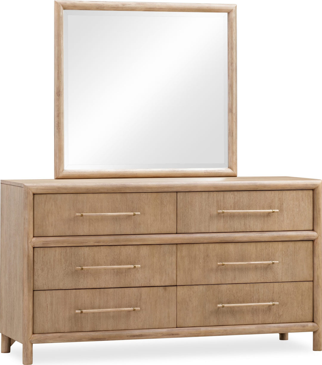 Dorsey Solid Wood and Glass Mirror in Granola on the Dorsey dresser (sold separately) — front view