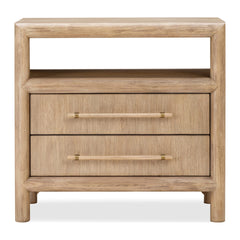 Dorsey Two Drawer USB-Charging Nightstand by Modus in Granola — white background, angled view