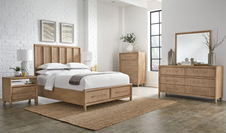 Dorsey Two Drawer USB-Charging Nightstand in Granola in a Dorsey bedroom setting