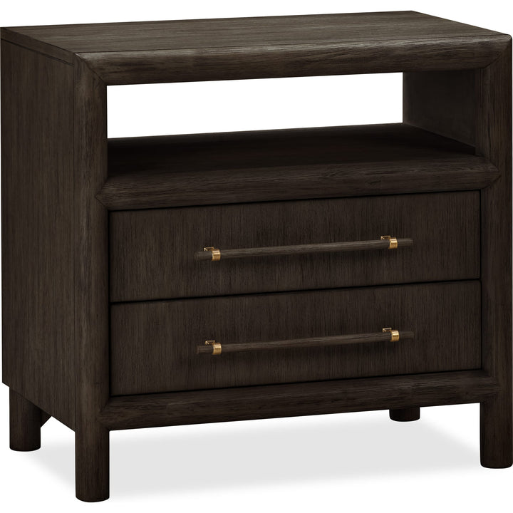 Dorsey Two Drawer USB-Charging Nightstand in Basalt Grey — white background, angled view