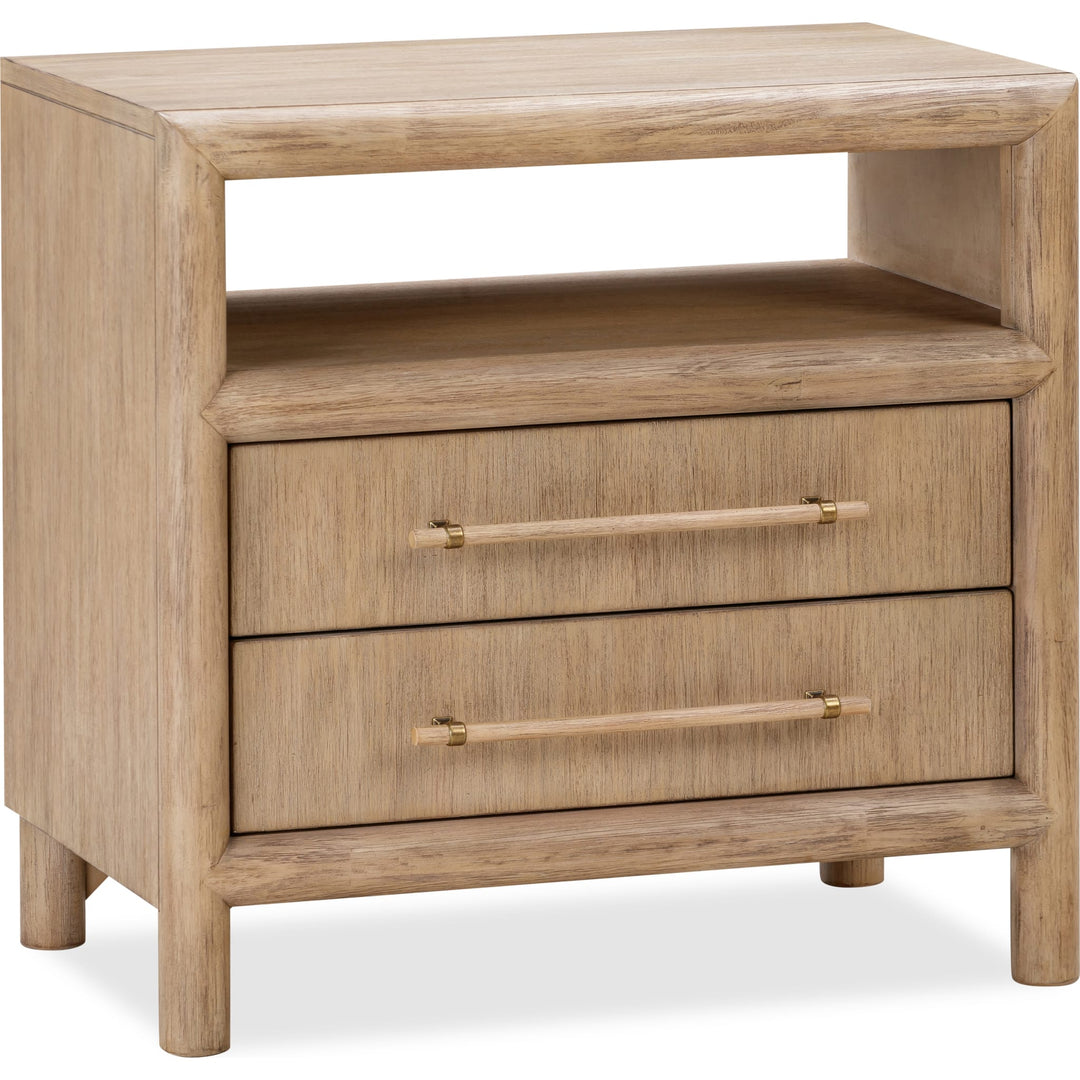 Dorsey Two Drawer USB-Charging Nightstand in Granola — white background, front view