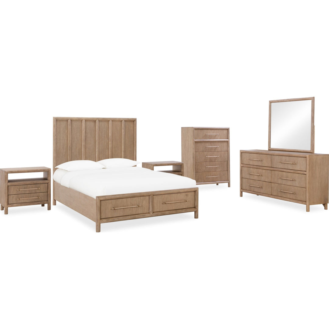 Dorsey Two Drawer USB-Charging Nightstand in Granola shown with the Dorsey bedroom group — white background