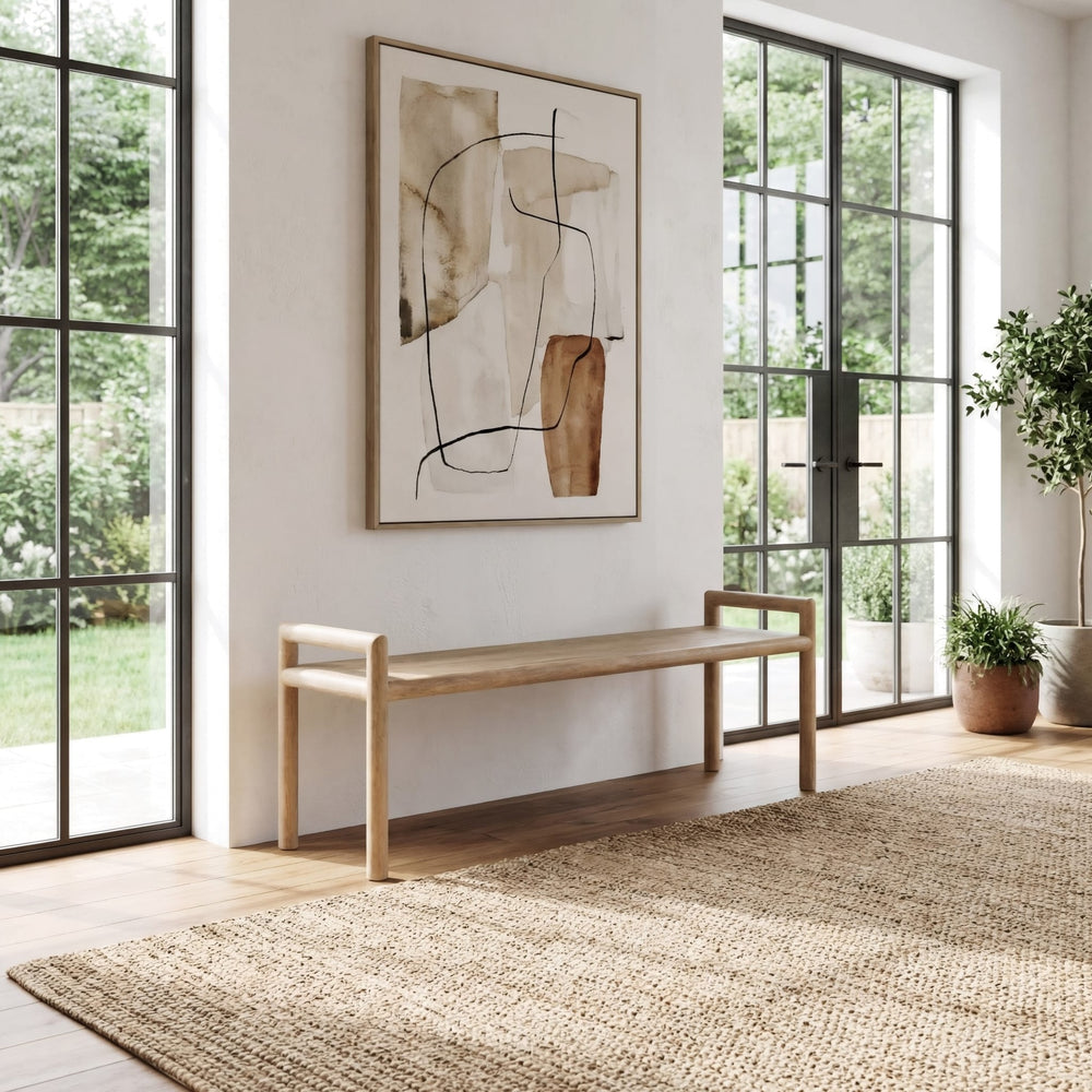 Dorsey Wood Dining Bench in Granola — lifestyle photo