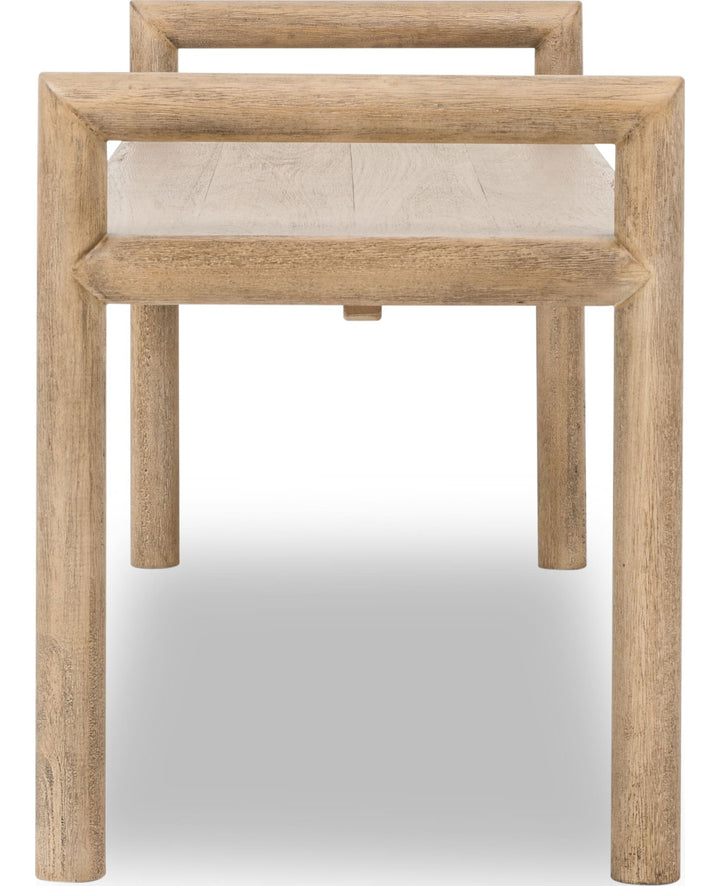 Dorsey Wood Dining Bench in Granola — product view on a white background