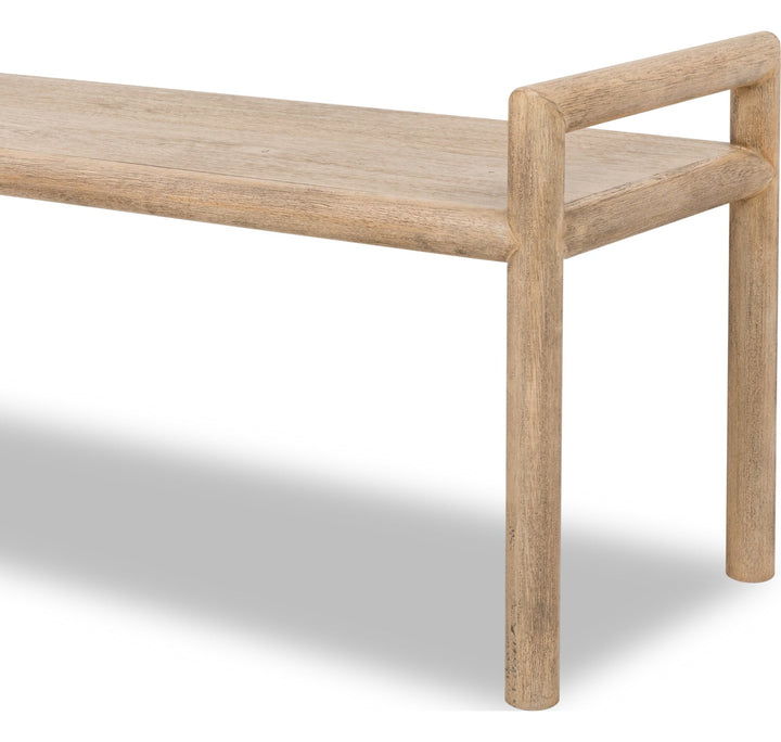 Dorsey Wood Dining Bench in Granola — product view on a white background