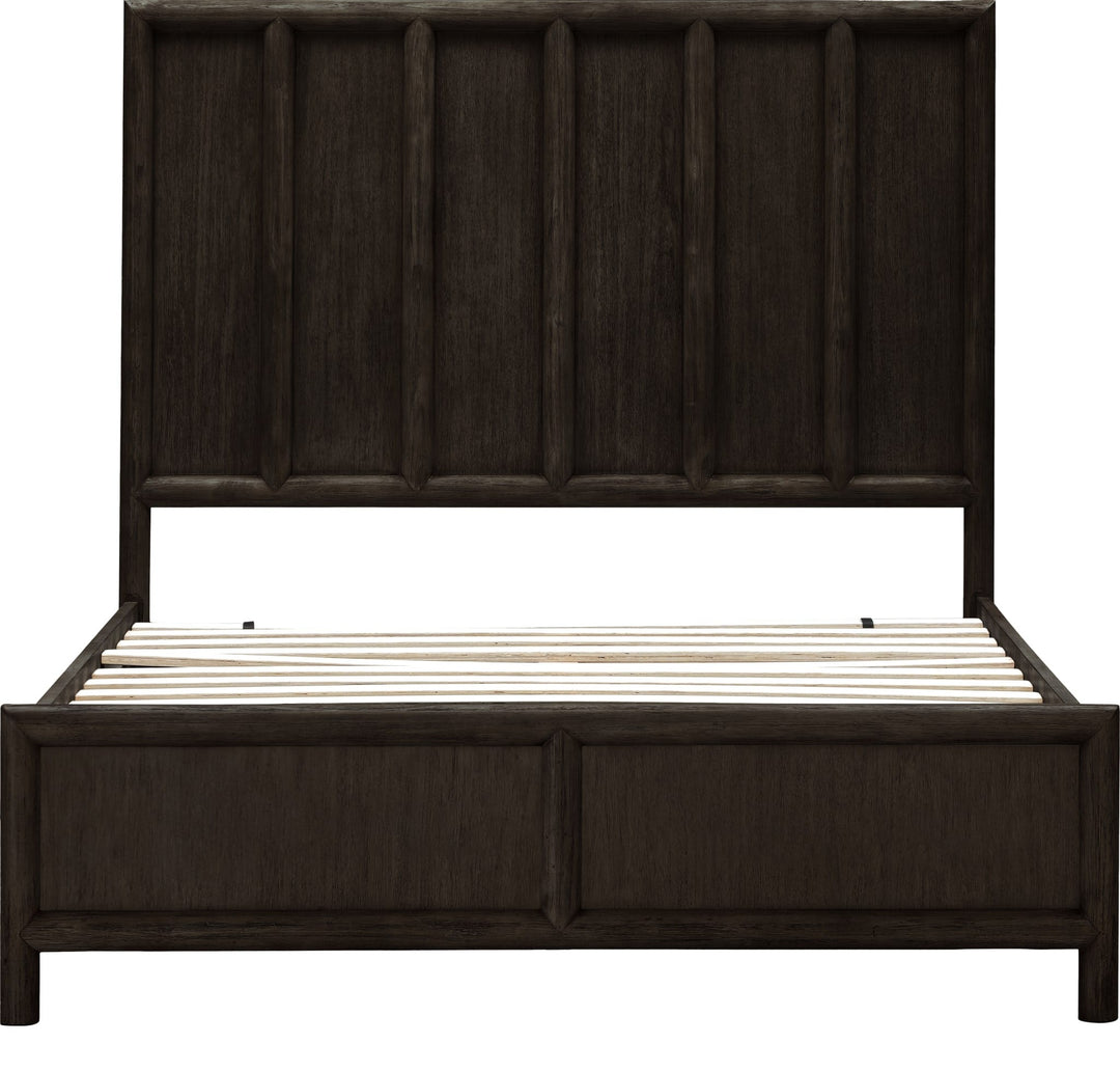 Dorsey Wooden Panel Bed in Basalt Grey — front view without mattress