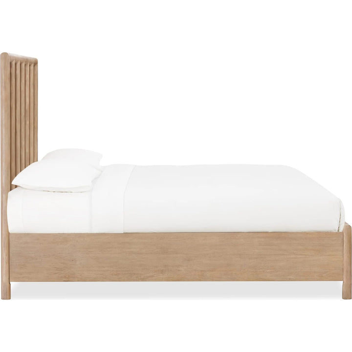 Dorsey Wooden Panel Bed in Granola — white background, side profile