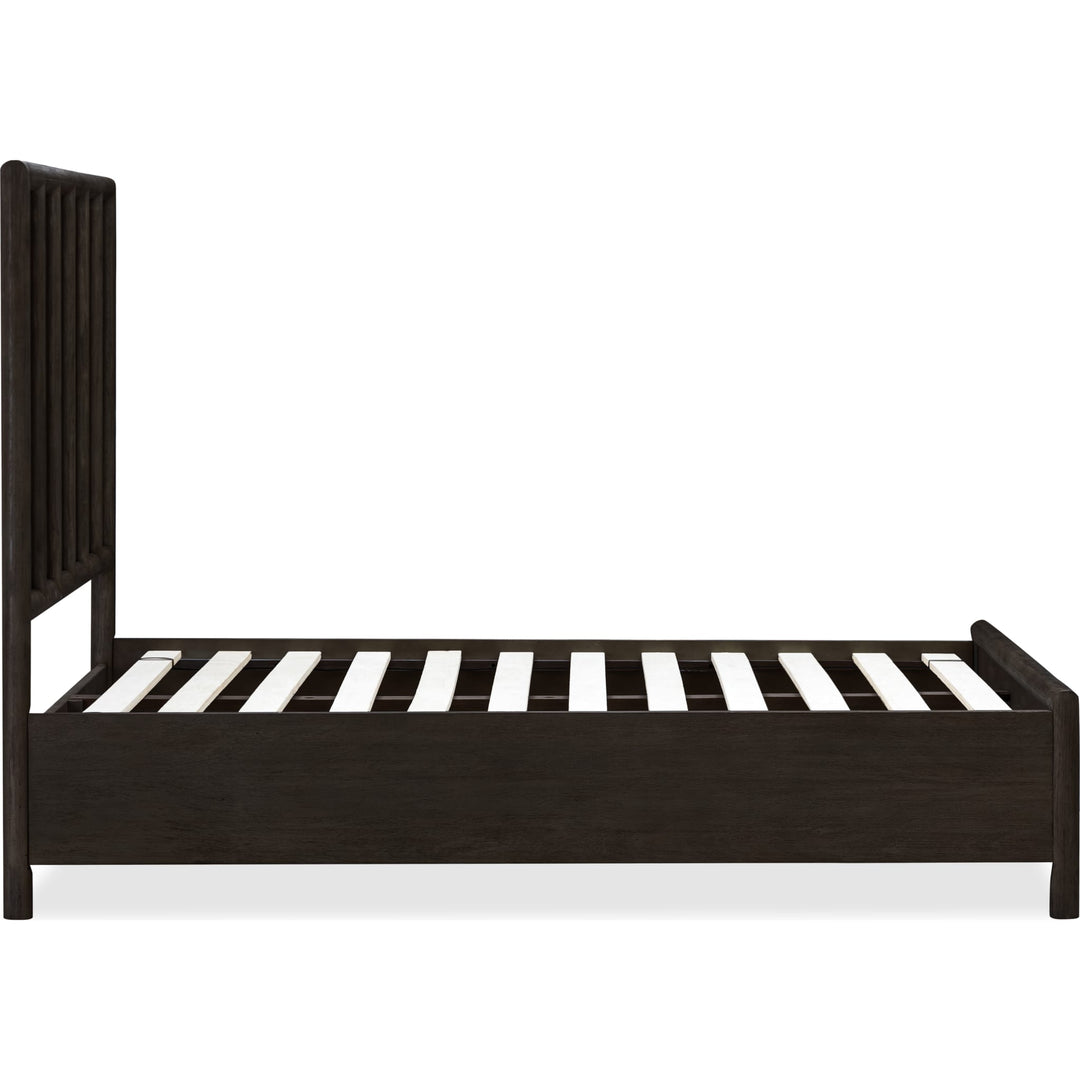 Dorsey Wooden Panel Bed in Basalt Grey — side view showing slats