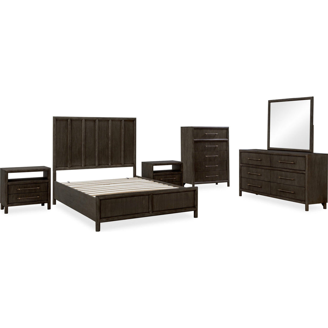 Dorsey Wooden Panel Bed in Basalt Grey Dorsey bedroom group without bedding — white background