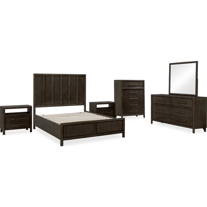 Dorsey Wooden Panel Bed in Basalt Grey Dorsey bedroom group without bedding — white background
