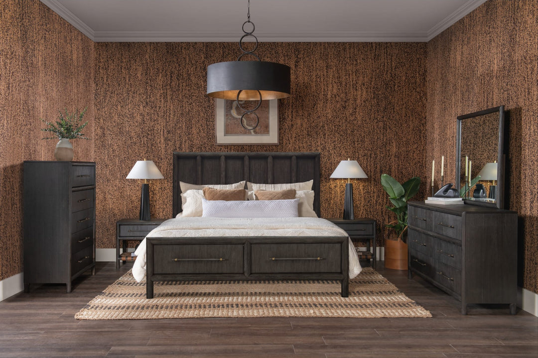 Dorsey Wooden Two Drawer Storage Bed in Basalt Grey in a Dorsey bedroom setting