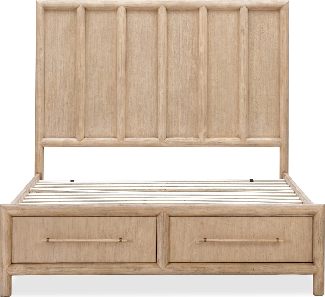 Dorsey Wooden Two Drawer Storage Bed in Granola — front view without mattress