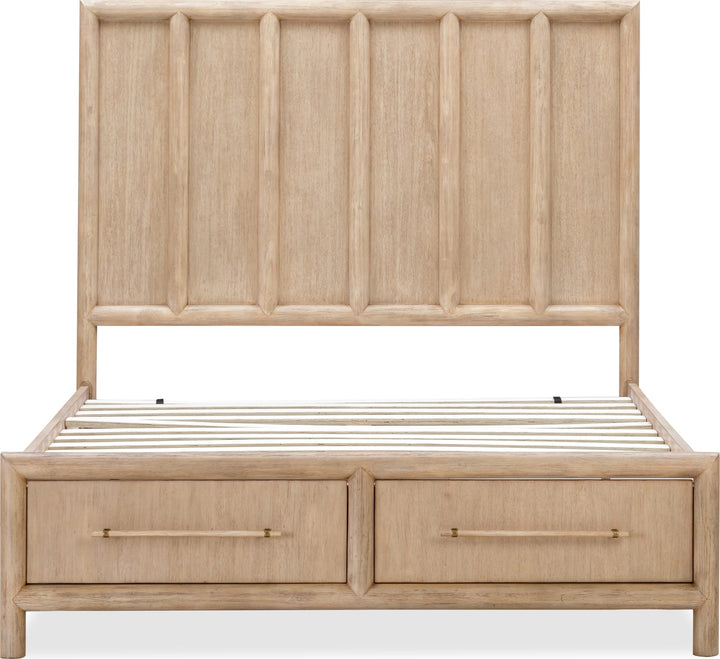 Dorsey Wooden Two Drawer Storage Bed in Granola — front view without mattress