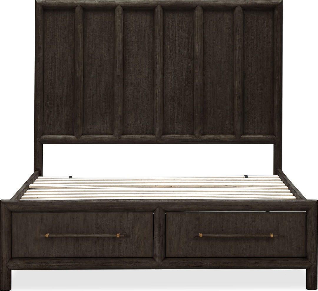 Dorsey Wooden Two Drawer Storage Bed in Basalt Grey — front view without mattress
