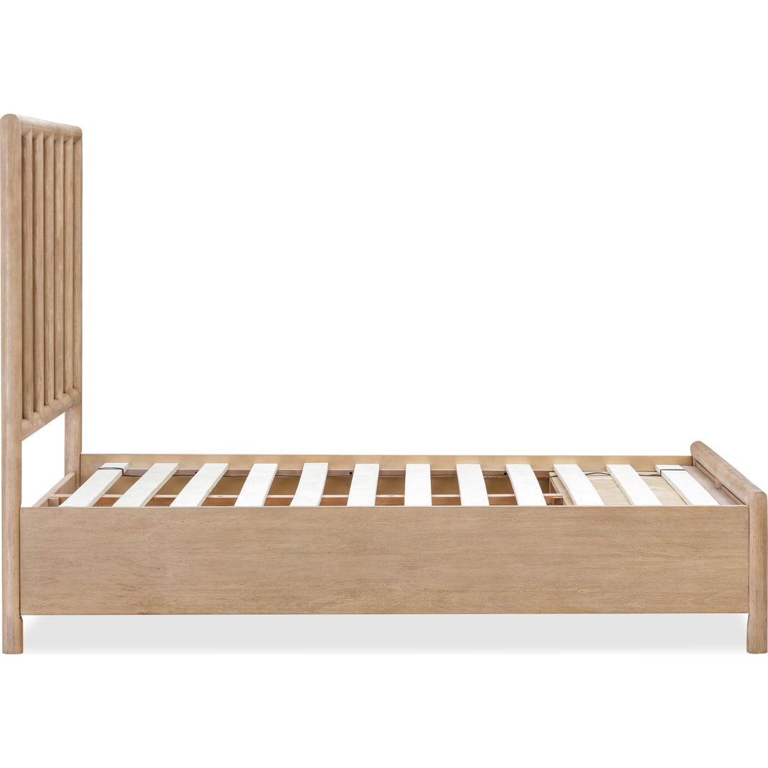 Dorsey Wooden Two Drawer Storage Bed in Granola — side view showing slats