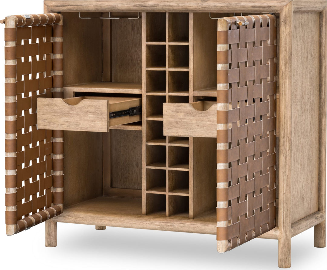 Dorsey Woven Bar Cabinet in Granola — lifestyle photo