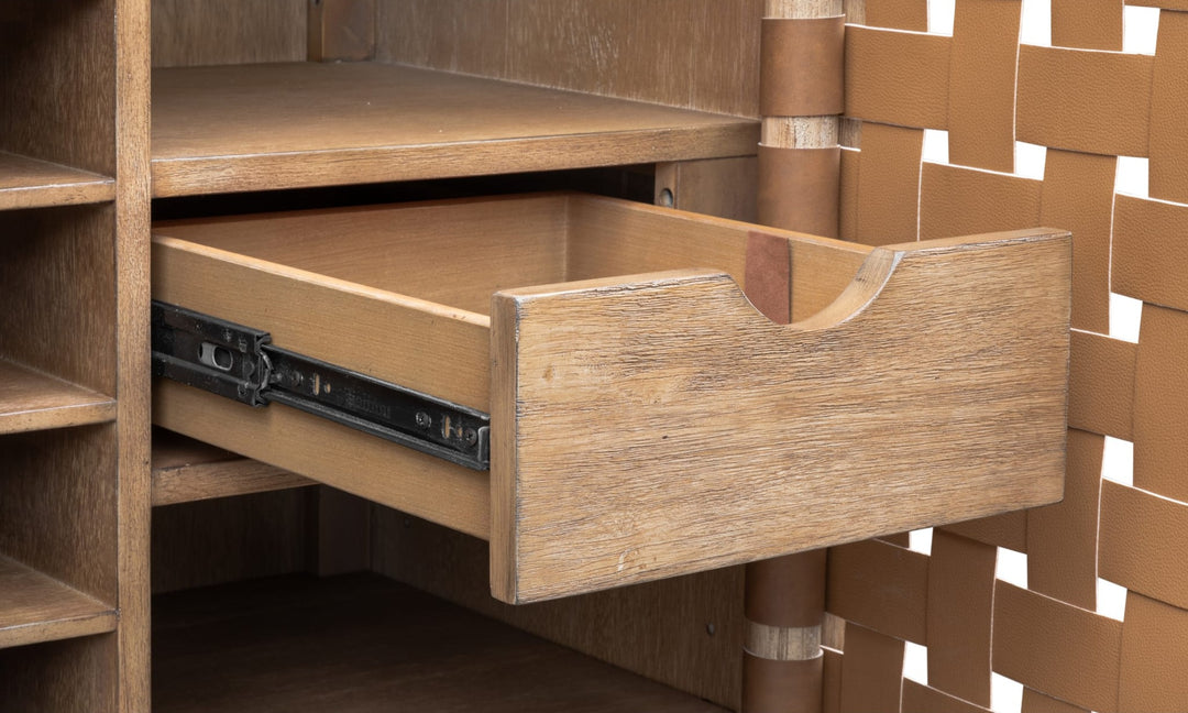 Dorsey Woven Bar Cabinet in Granola — lifestyle photo