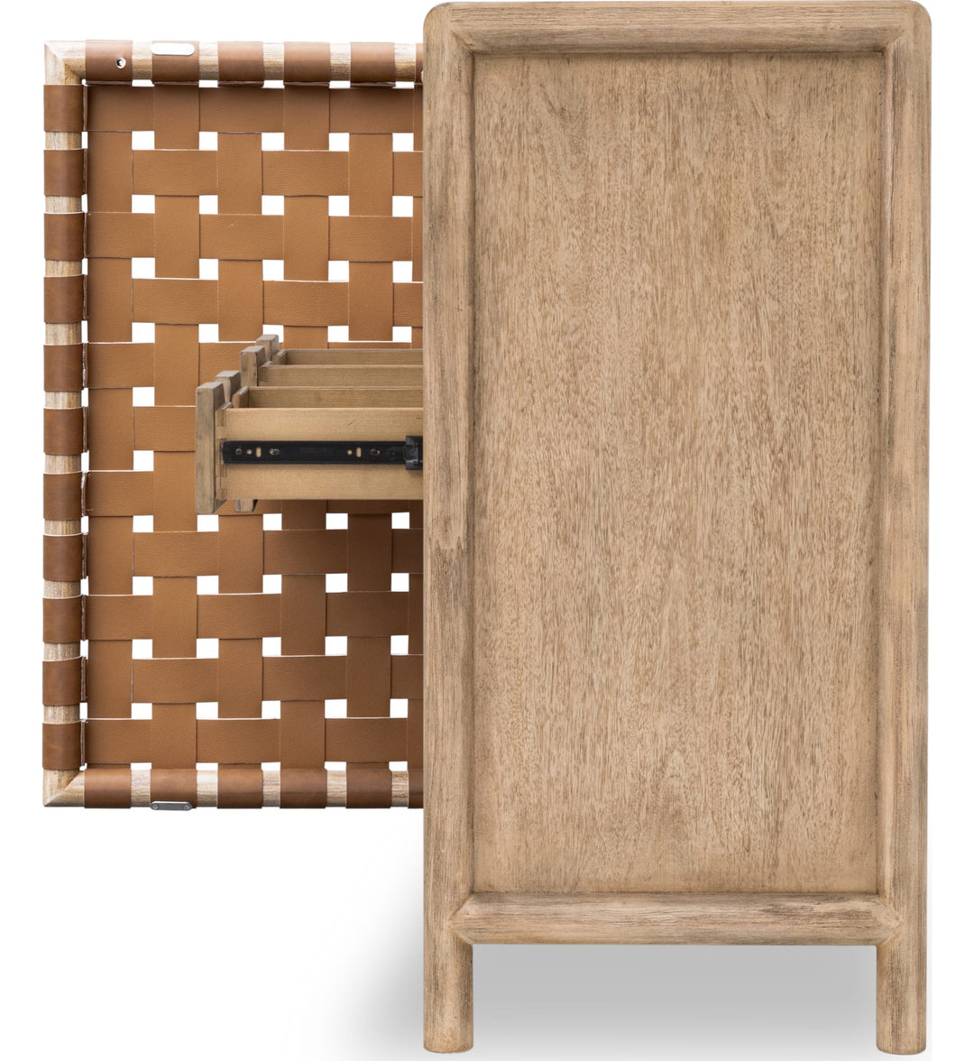 Dorsey Woven Bar Cabinet in Granola — product view on a white background