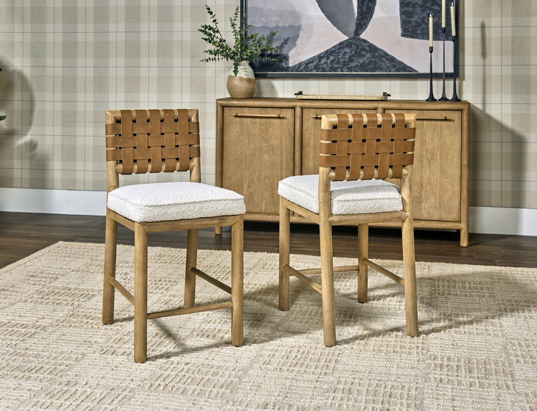 Dorsey Woven Counter Stool in Ginger and Ricotta — lifestyle photo