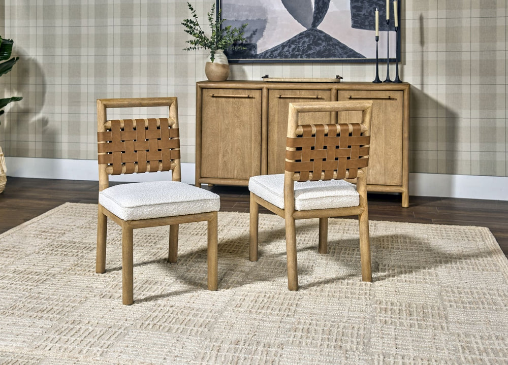Dorsey Woven Dining Chair in Ginger and Ricotta — lifestyle photo