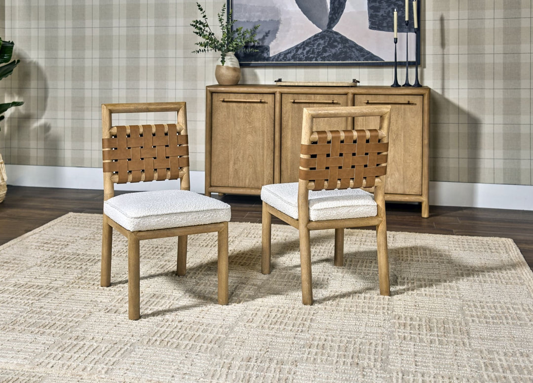Dorsey Woven Dining Chair in Ginger and Ricotta — lifestyle photo