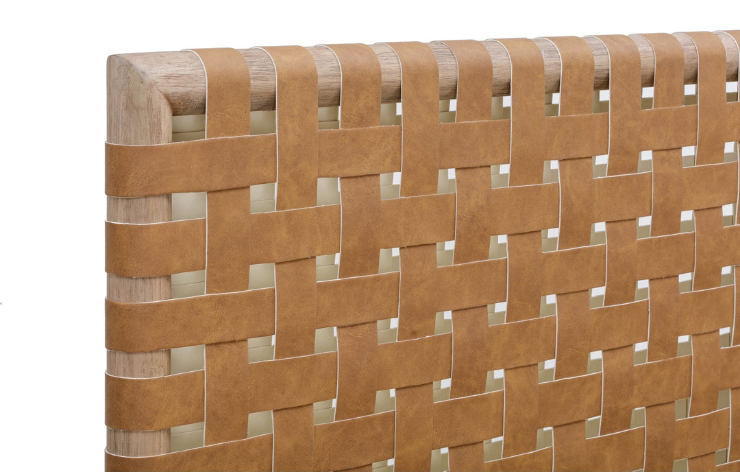 Dorsey Woven Panel Bed — detail of the woven synthetic leather footboard