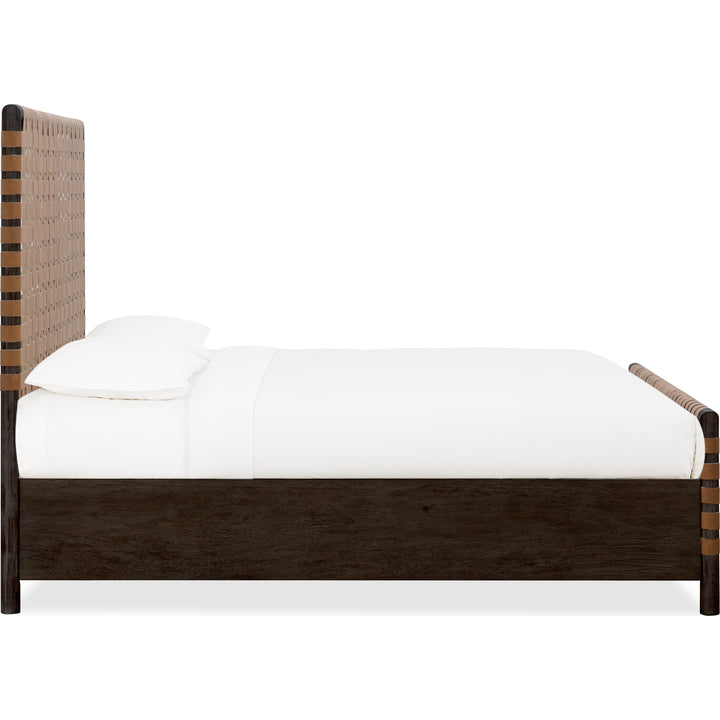 Dorsey Woven Panel Bed in Basalt Grey and Ginger — white background, side profile