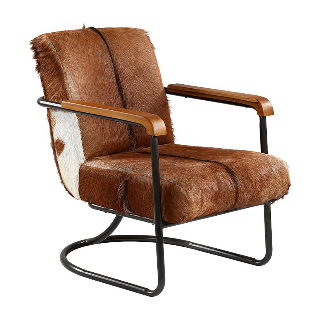 Vistell Brown Cow Hide Steel Lounge Chair, three-quarter studio view