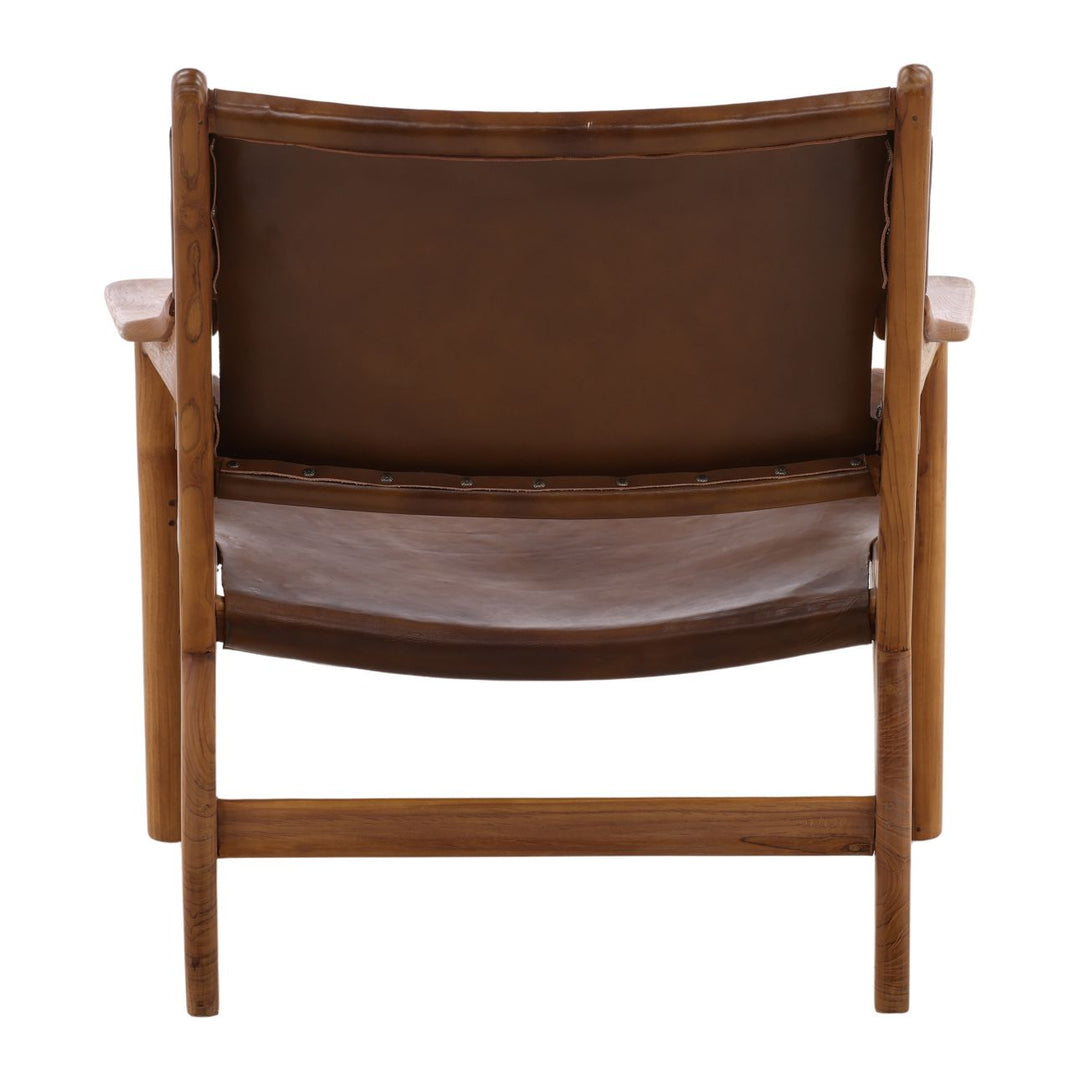 Marcell Brown Leather Teak Lounge Chair, back view