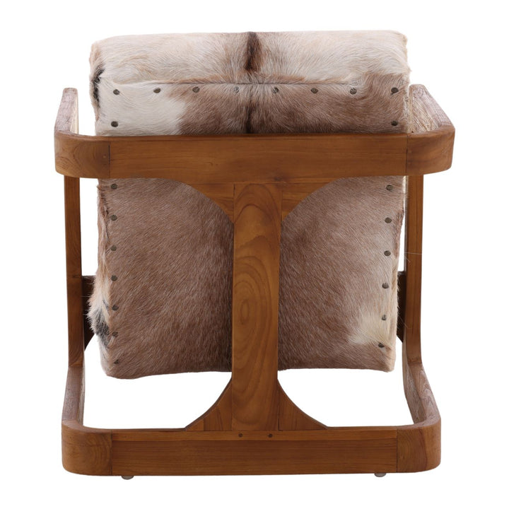 Bautelle Brown Goat Hide Teak Lounge Chair, back view