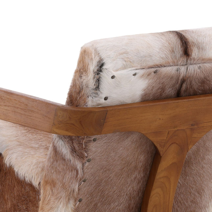 Bautelle Brown Goat Hide Teak Lounge Chair, detail 2 view