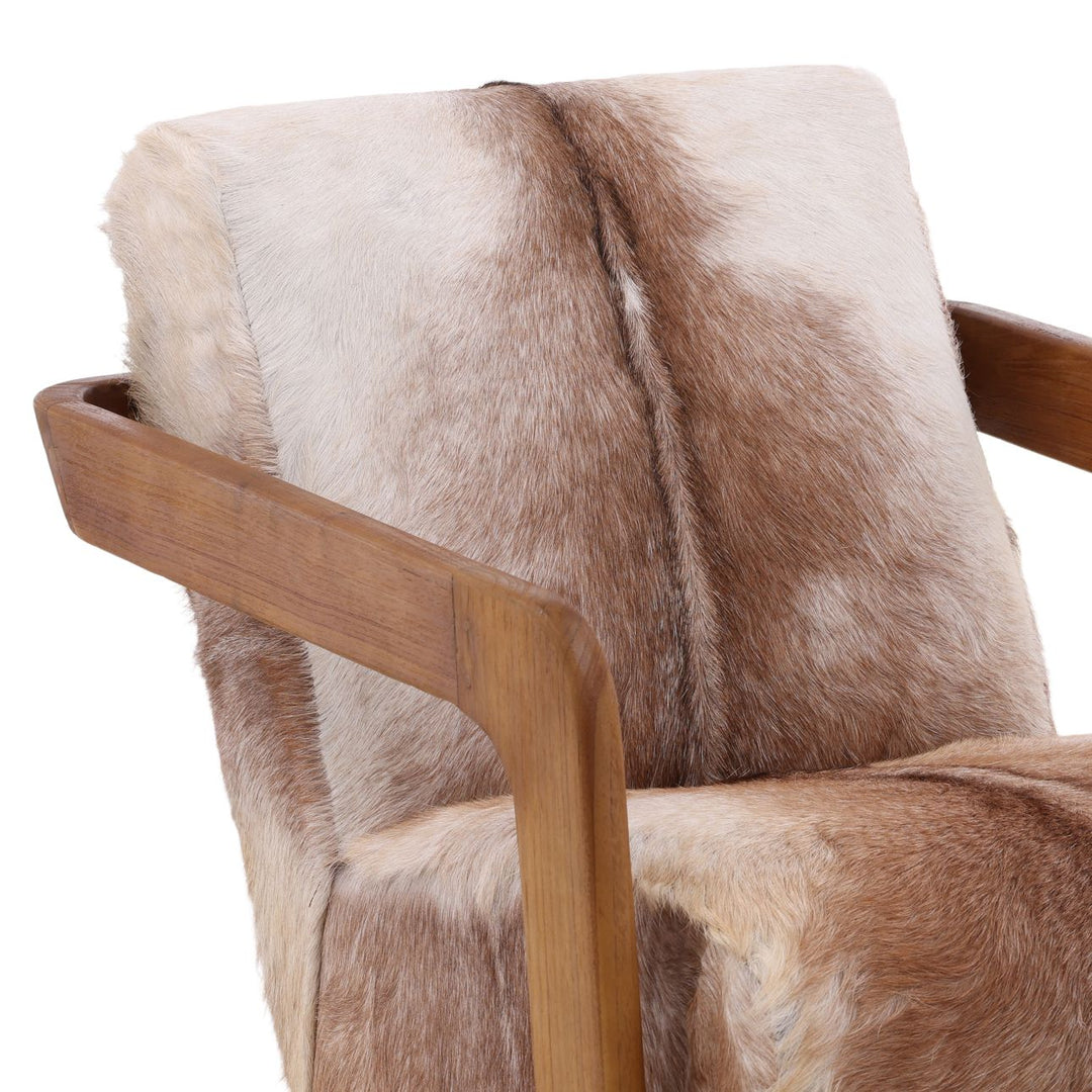 Bautelle Brown Goat Hide Teak Lounge Chair, detail 3 view