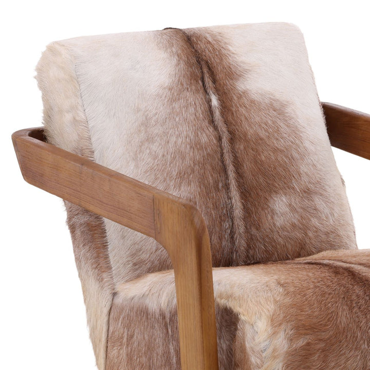 Bautelle Brown Goat Hide Teak Lounge Chair, detail 3 view