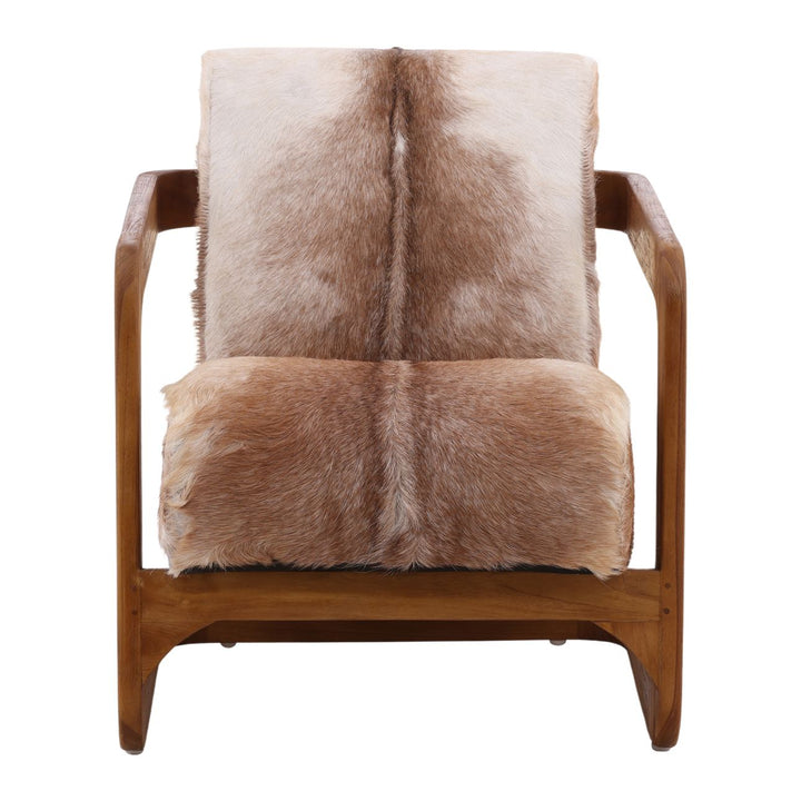 Bautelle Brown Goat Hide Teak Lounge Chair, front view