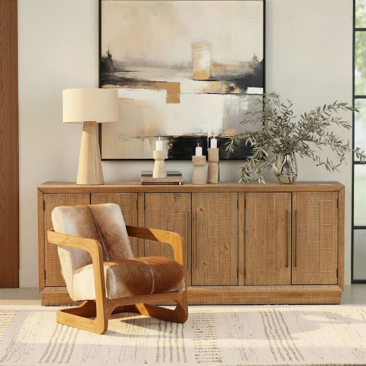 Bautelle Brown Goat Hide Teak Lounge Chair, lifestyle view