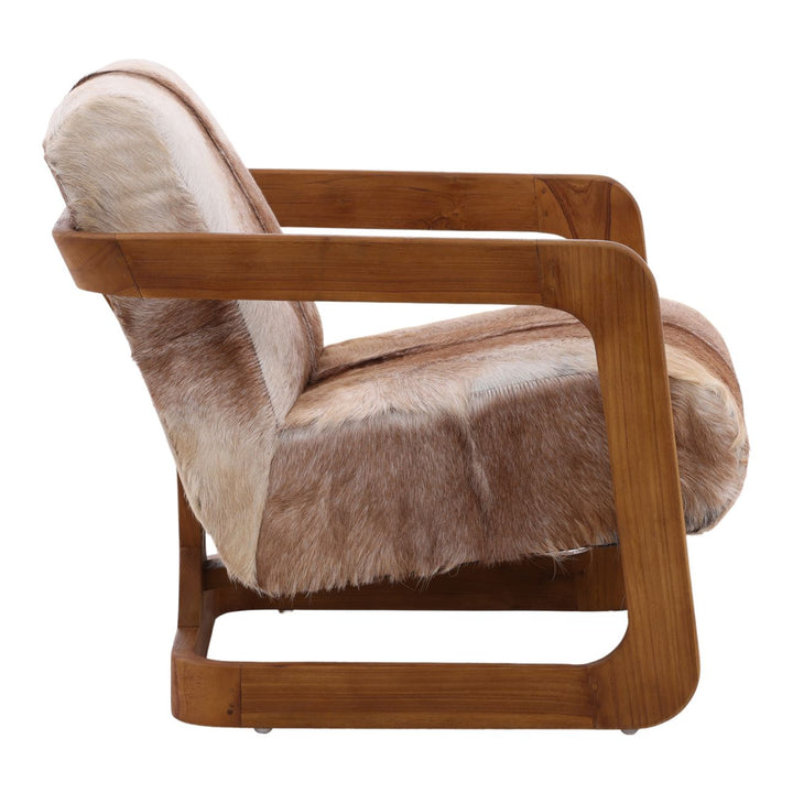 Bautelle Brown Goat Hide Teak Lounge Chair, profile view