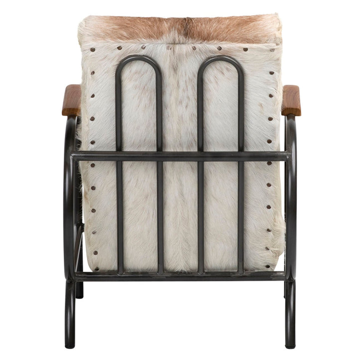 Lanora Goat Hide and Metal Lounge Chair, Black Frame, back view