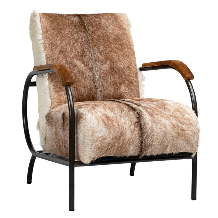Lanora Goat Hide and Metal Lounge Chair, Black Frame, three-quarter studio view